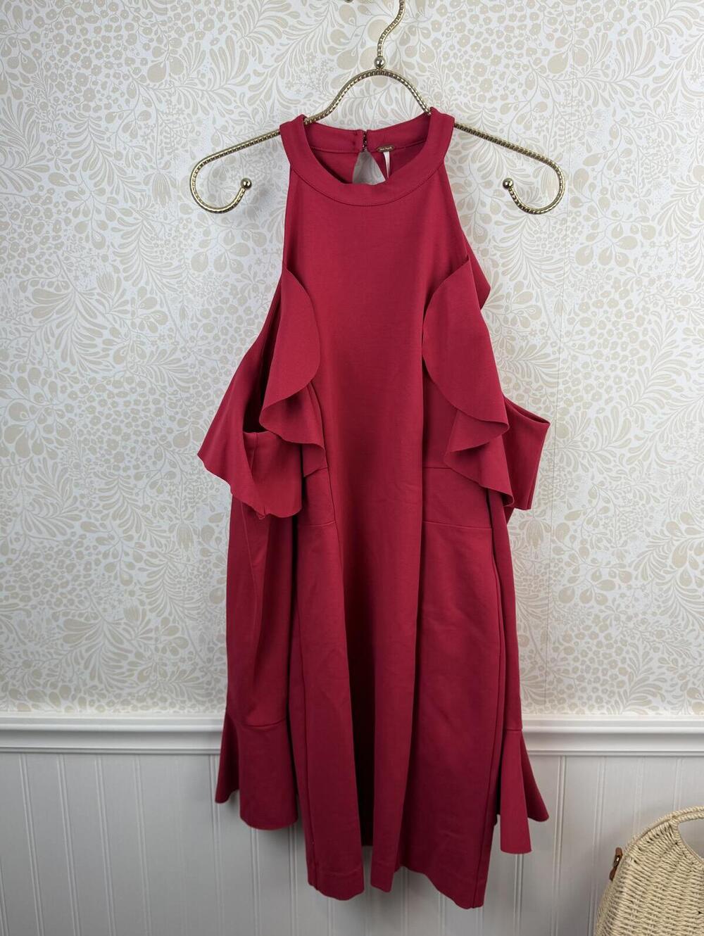 Free People Raspberry Cold Shoulder Ruffle Mini Dress - Size - Medium - NWT - Picture 9 of 9